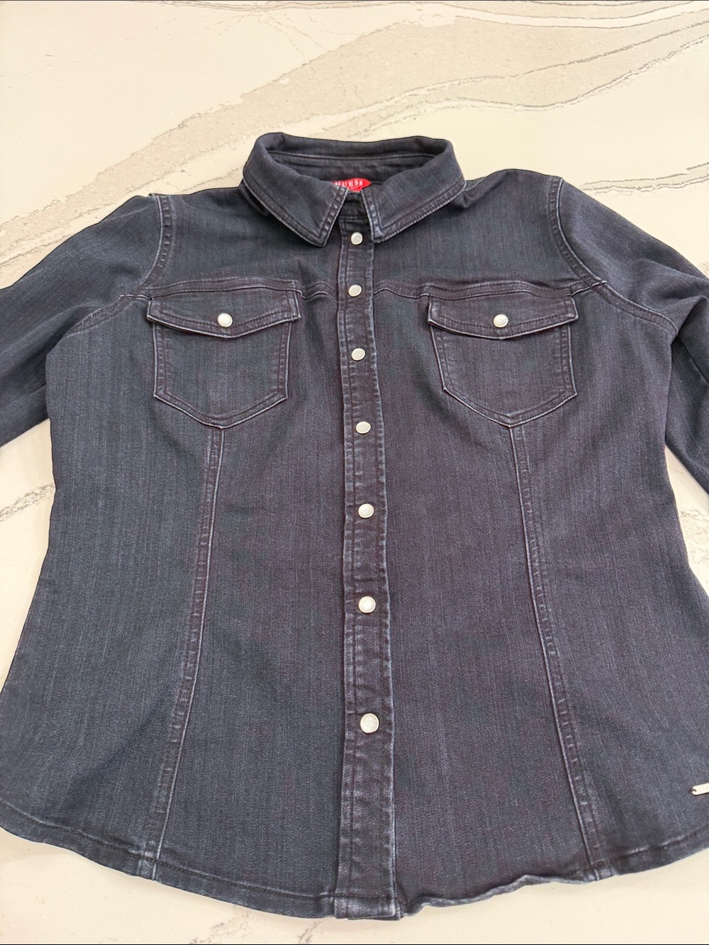 GUESS Dark Denim Western Structures Snap-Front Shirt| Large